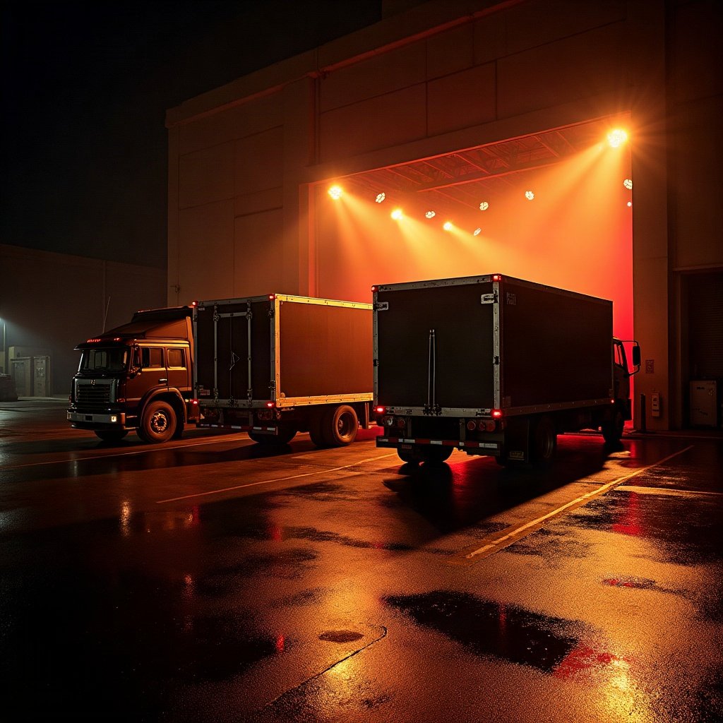 Déchargement de flight cases la nuit