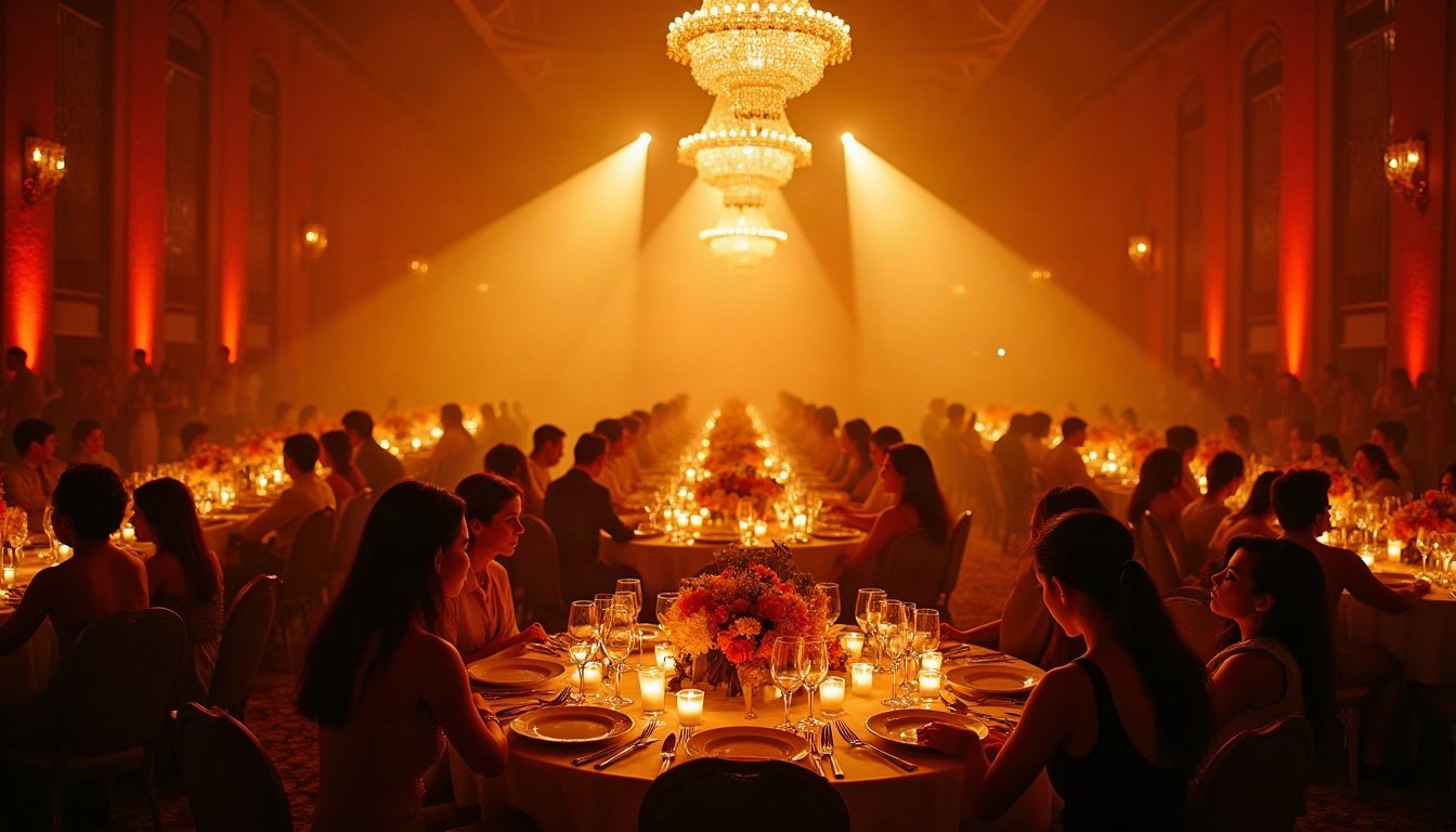 Dîner de gala sous des lustres